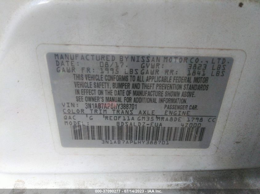 2017 NISSAN SENTRA SV - 3N1AB7AP6HY388701