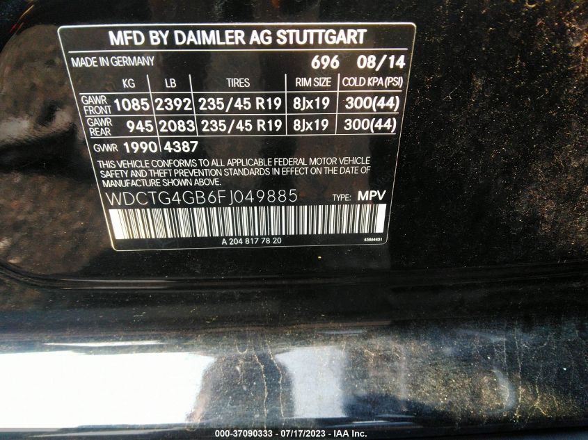 2015 MERCEDES-BENZ GLA-CLASS GLA 250 - WDCTG4GB6FJ049885