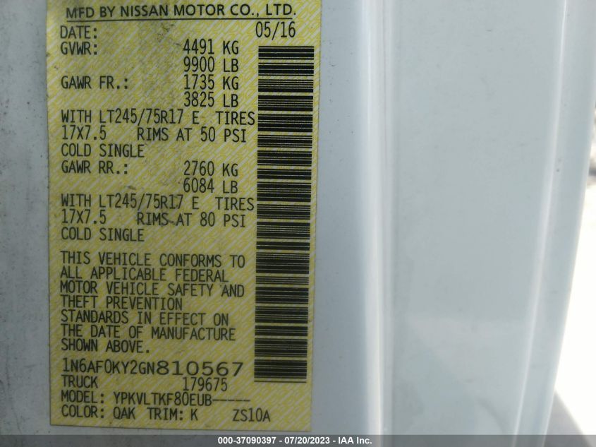 2016 NISSAN NV SV - 1N6AF0KY2GN810567