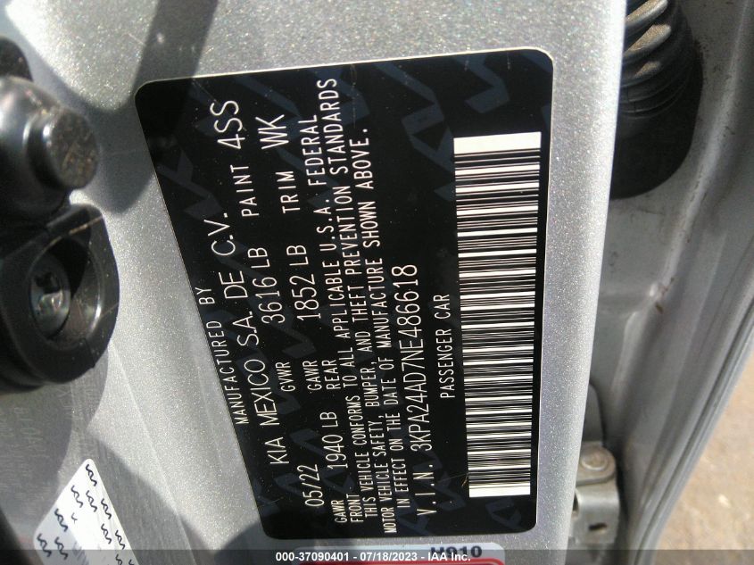 2022 KIA RIO LX - 3KPA24AD7NE486618