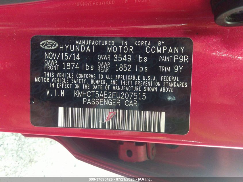 2015 HYUNDAI ACCENT GS - KMHCT5AE2FU207515
