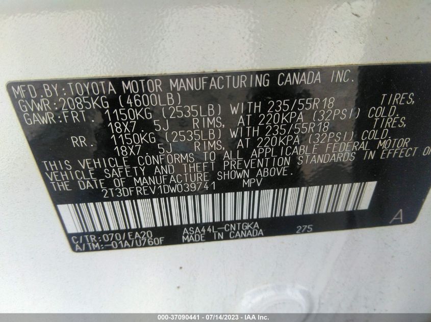2013 TOYOTA RAV4 LIMITED - 2T3DFREV1DW039741