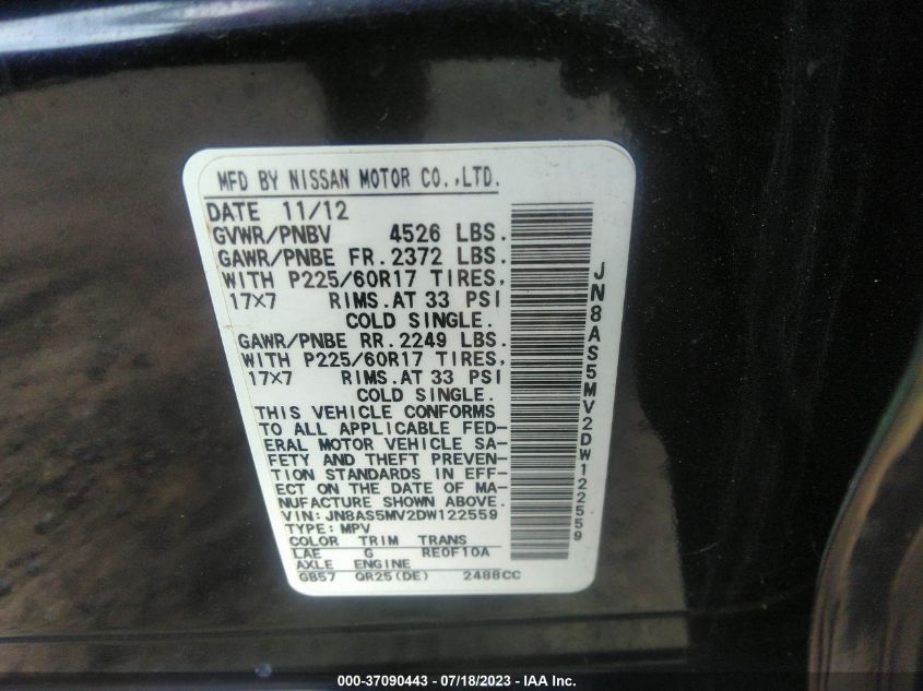 2013 NISSAN ROGUE SV - JN8AS5MV2DW122559