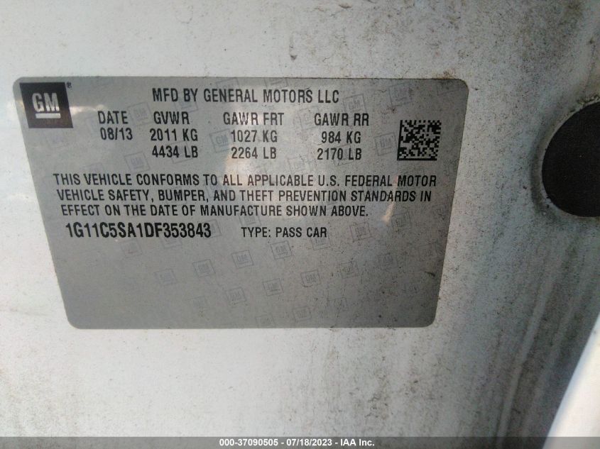2013 CHEVROLET MALIBU LT - 1G11C5SA1DF353843