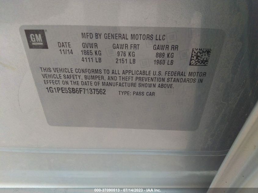 2015 CHEVROLET CRUZE LT - 1G1PE5SB6F7137562