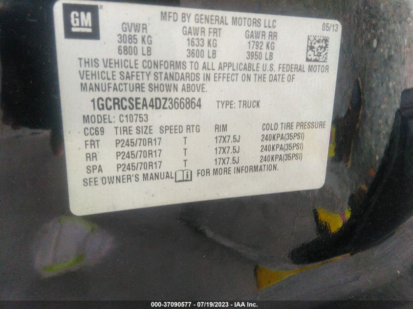 2013 CHEVROLET SILVERADO 1500 LT - 1GCRCSEA4DZ366864