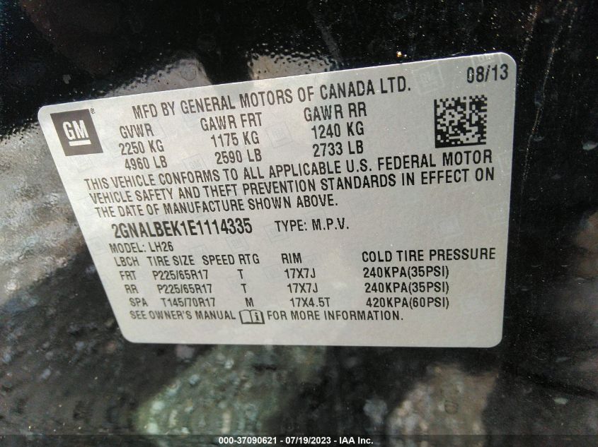 2014 CHEVROLET EQUINOX LT - 2GNALBEK1E1114335