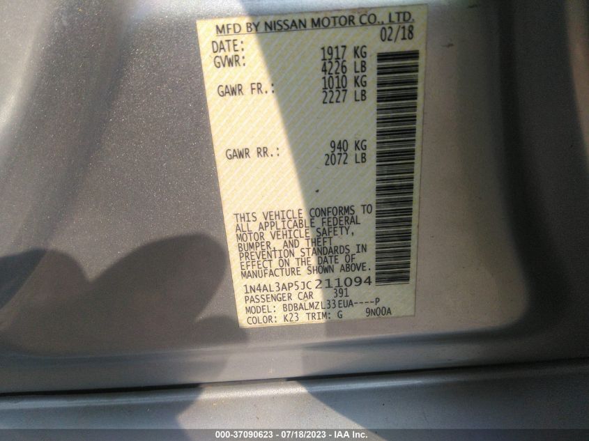2018 NISSAN ALTIMA 2.5/S/SV/SL/SR - 1N4AL3AP5JC211094