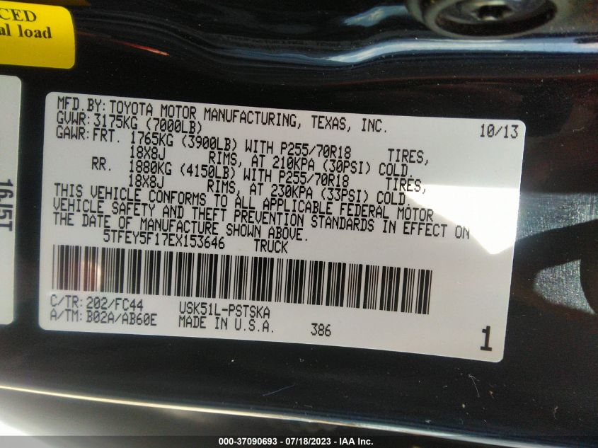 2014 TOYOTA TUNDRA SR5 5.7L V8 - 5TFEY5F17EX153646