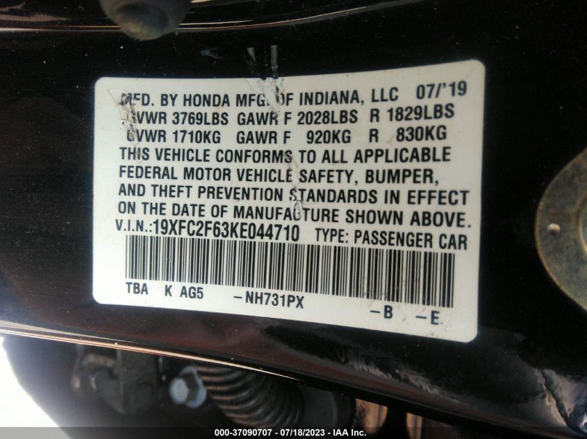 2019 HONDA CIVIC SEDAN LX - 19XFC2F63KE044710