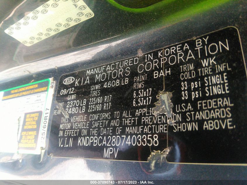 2013 KIA SPORTAGE LX - KNDPBCA28D7403358