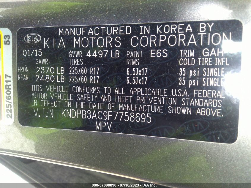 2015 KIA SPORTAGE LX - KNDPB3AC9F7758695