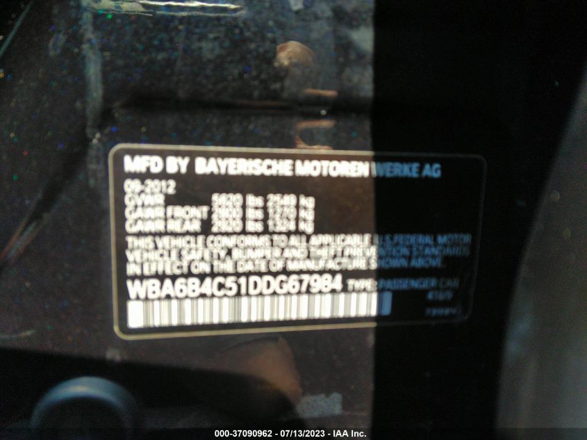 2013 BMW 6 SERIES 650I XDRIVE - WBA6B4C51DDG67984