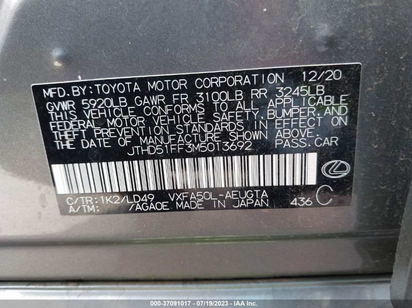 2021 LEXUS LS LS 500 JTHD51FF3M5013692