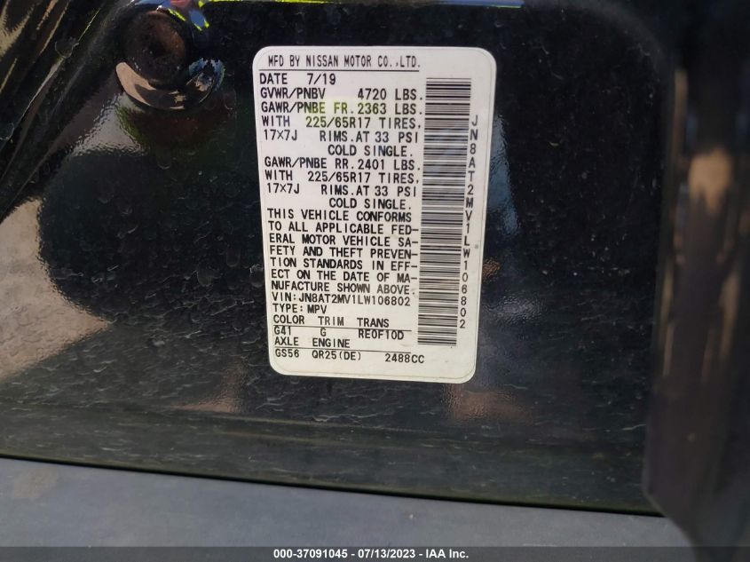 2020 NISSAN ROGUE SV - JN8AT2MV1LW106802