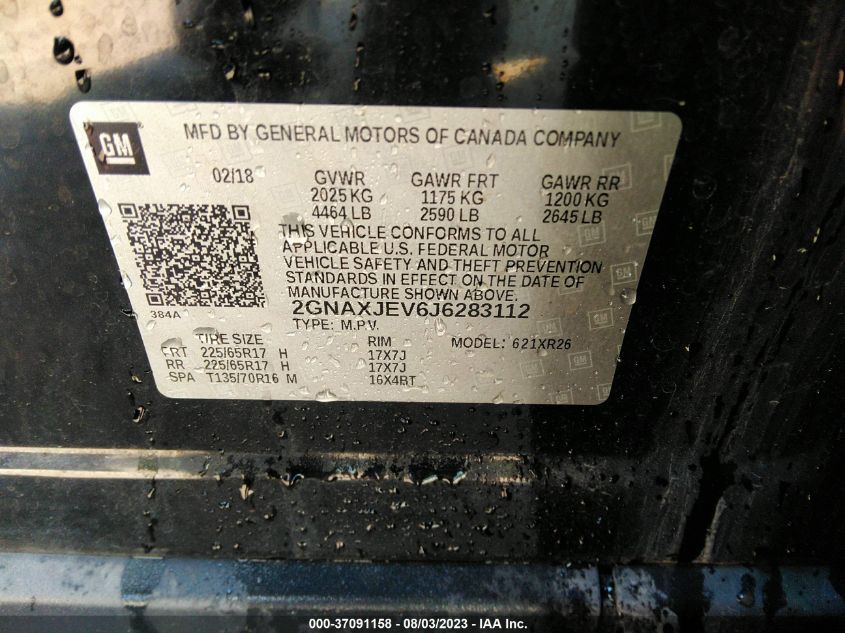 2018 CHEVROLET EQUINOX LT - 2GNAXJEV6J6283112