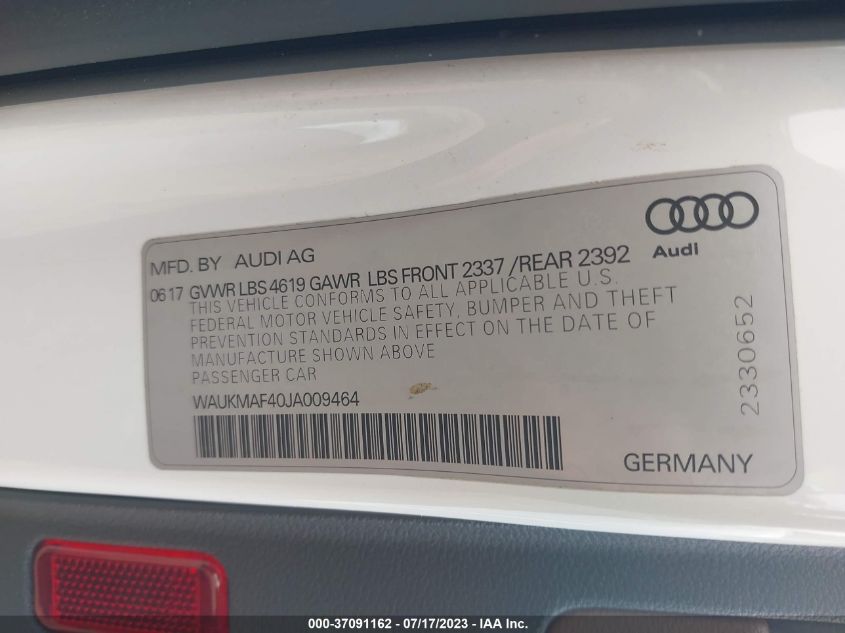 2018 AUDI A4 PREMIUM/TECH PREMIUM - WAUKMAF40JA009464