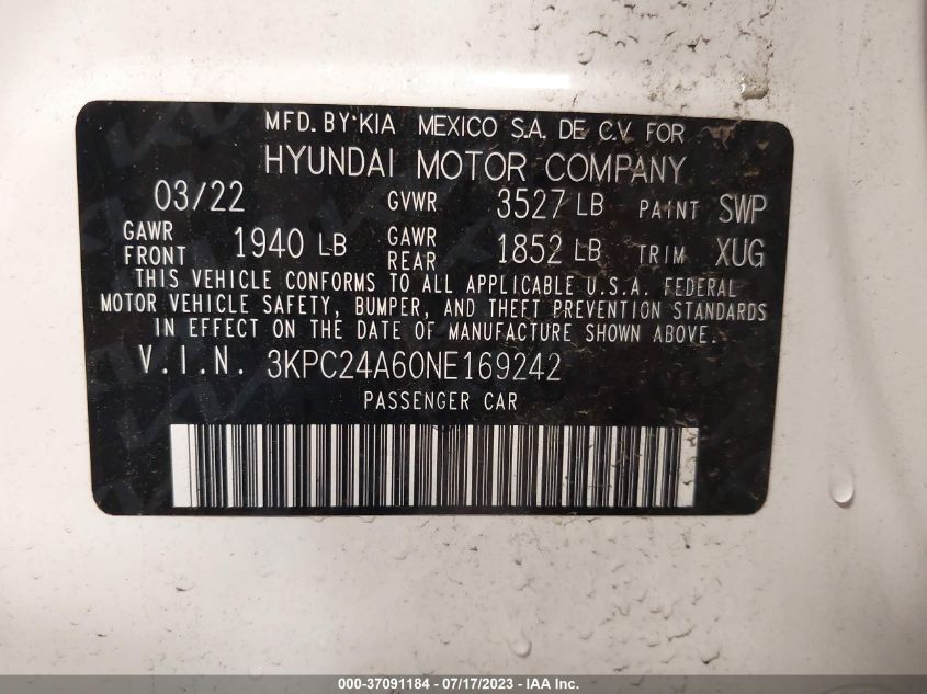 2022 HYUNDAI ACCENT SE/SEL - 3KPC24A60NE169242
