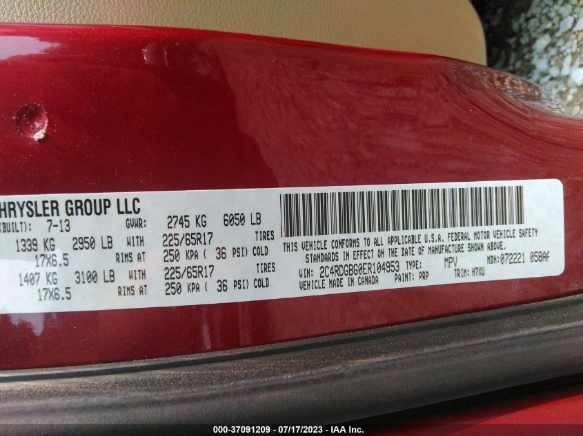 2014 DODGE GRAND CARAVAN SE - 2C4RDGBG0ER104953