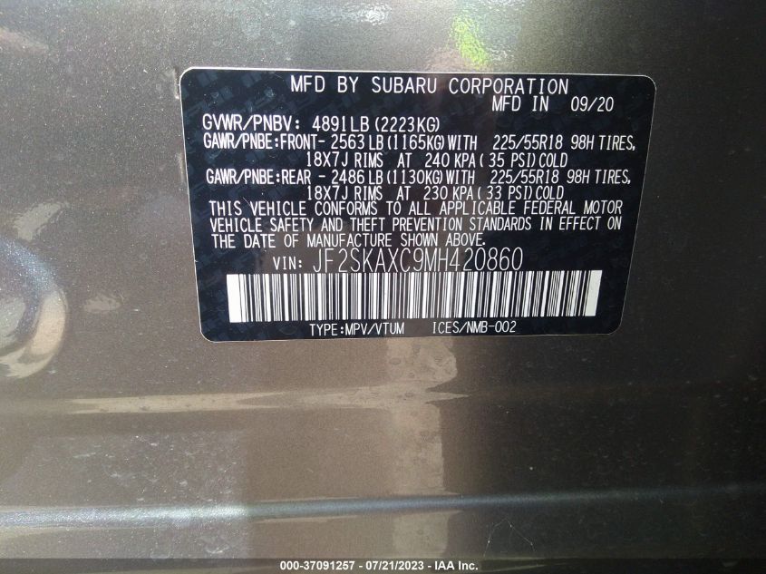2021 SUBARU FORESTER TOURING - JF2SKAXC9MH420860