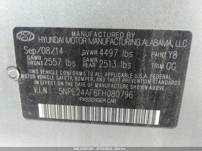 2015 HYUNDAI SONATA 2.4L SE - 5NPE24AF6FH080796