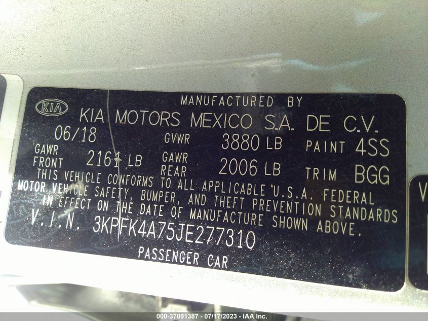 2018 KIA FORTE LX - 3KPFK4A75JE277310