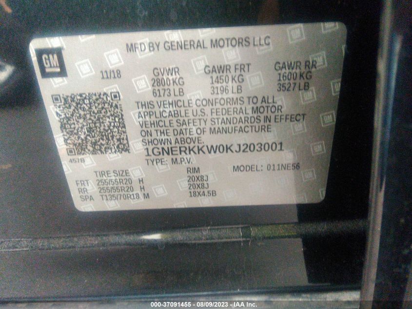 2019 CHEVROLET TRAVERSE PREMIER - 1GNERKKW0KJ203001