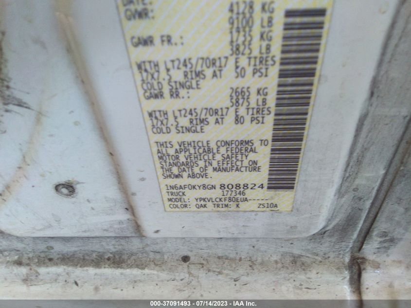 2016 NISSAN NV S 1N6AF0KY8GN808824