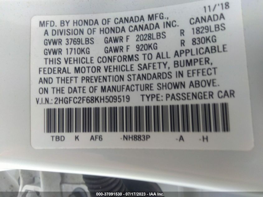 2019 HONDA CIVIC SEDAN LX - 2HGFC2F68KH509519