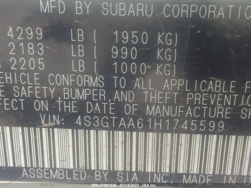 2017 SUBARU IMPREZA - 4S3GTAA61H1745599