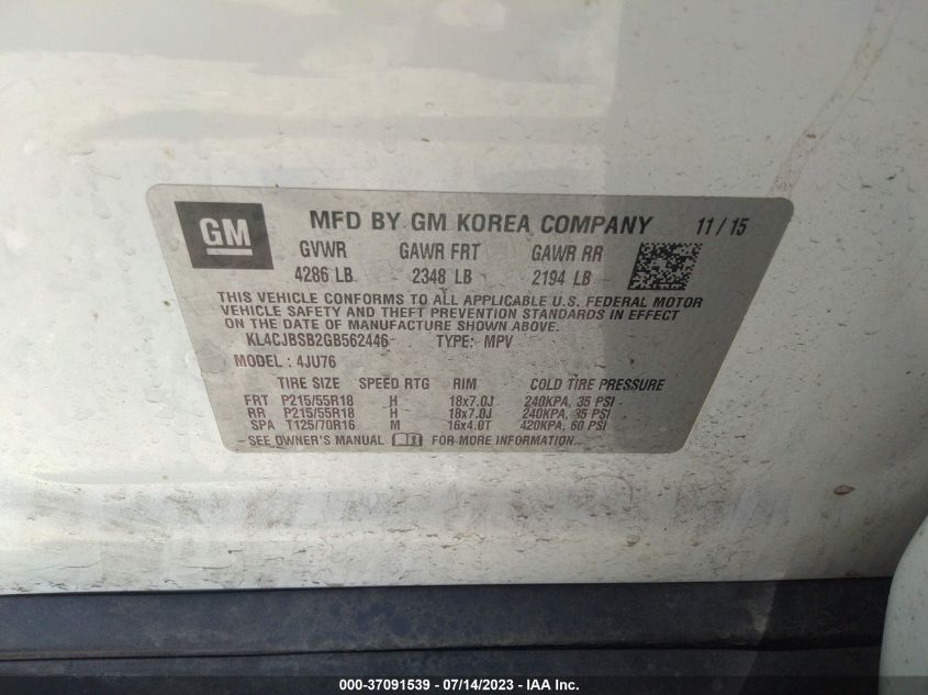 2016 BUICK ENCORE CONVENIENCE - KL4CJBSB2GB562446