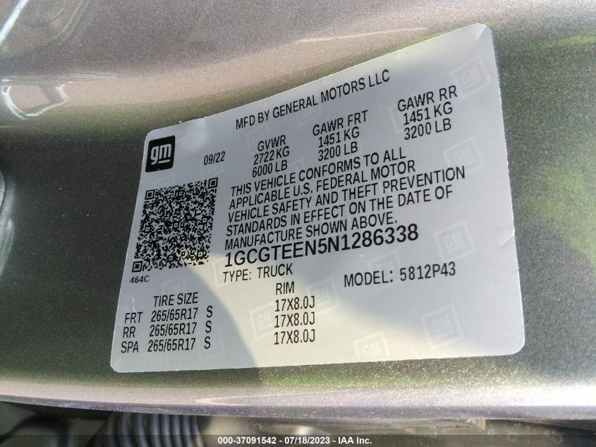 2022 CHEVROLET COLORADO 4WD ZR2 - 1GCGTEEN5N1286338