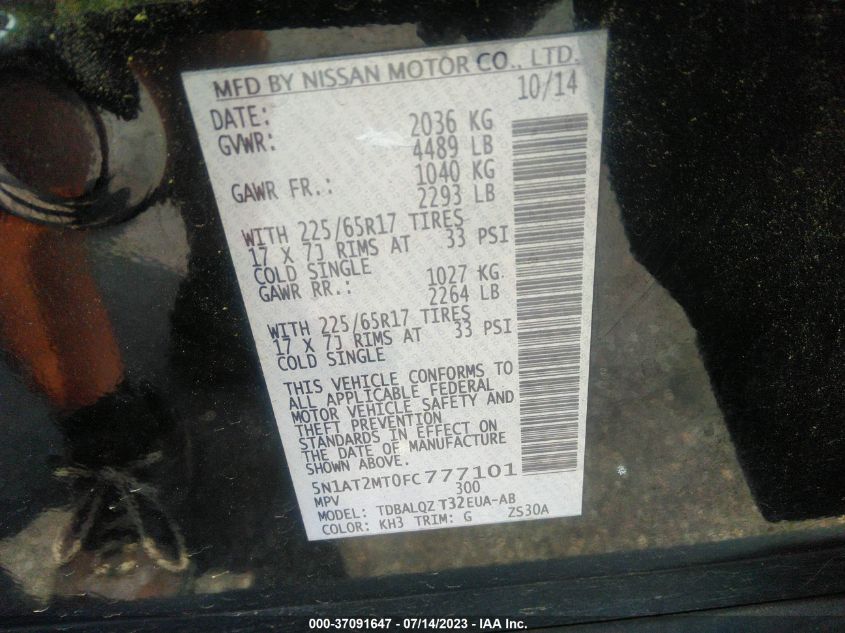2015 NISSAN ROGUE SV - 5N1AT2MT0FC777101