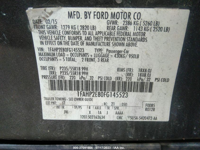2015 FORD TAURUS SEL - 1FAHP2E80FG145523
