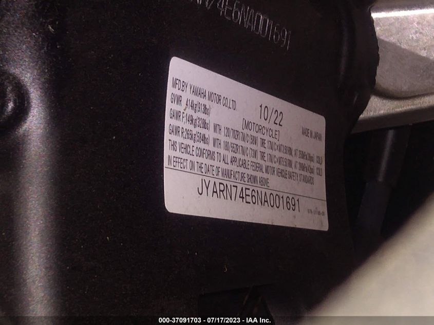 2022 YAMAHA MTT09 GT JYARN74E6NA001691
