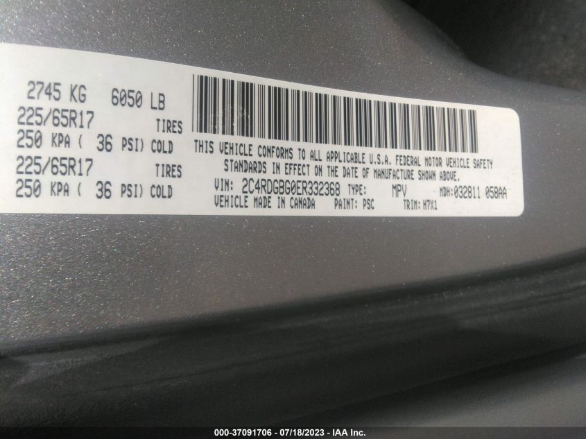 2014 DODGE GRAND CARAVAN AMERICAN VALUE PKG - 2C4RDGBG0ER332368