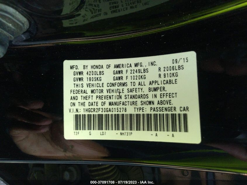 2016 HONDA ACCORD SEDAN LX - 1HGCR2F30GA015278