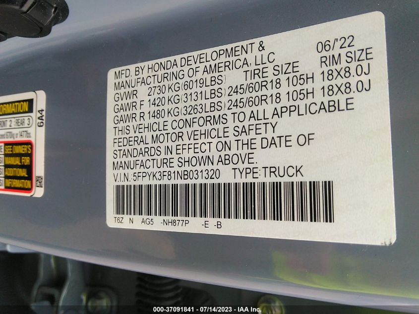 2023 HONDA RIDGELINE RTL-E - 5FPYK3F73PB009328