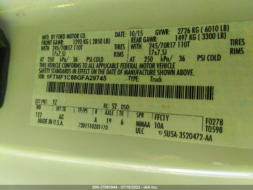 2016 FORD F-150 XL/XLT - 1FTMF1C88GFA29745