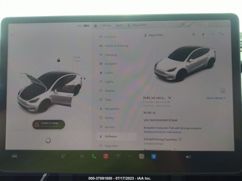 2022 TESLA MODEL Y - 7SAYGDEE5NF371645