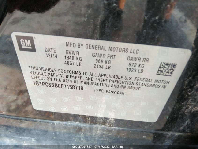 2015 CHEVROLET CRUZE LT - 1G1PC5SB0F7158719