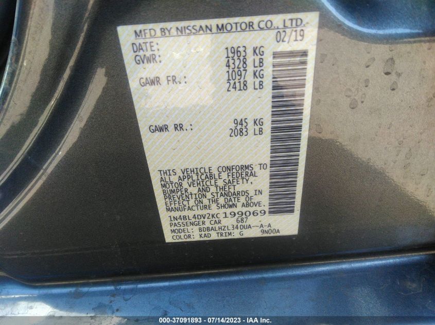 2019 NISSAN ALTIMA 2.5 SV - 1N4BL4DV2KC199069