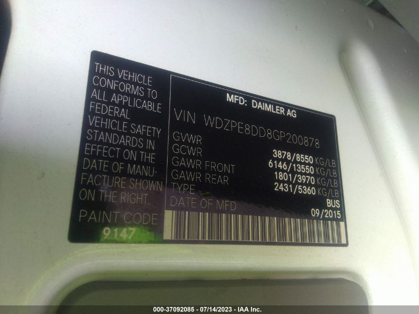 2016 MERCEDES-BENZ SPRINTER PASSENGER VANS WDZPE8DD8GP200878