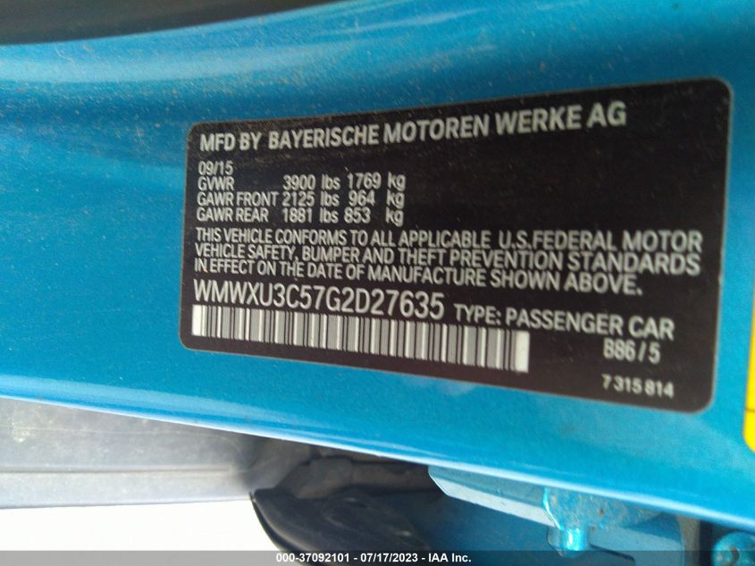 2016 MINI COOPER HARDTOP 4 DOOR S - WMWXU3C57G2D27635