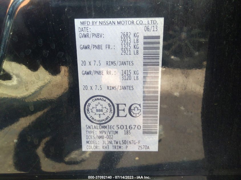 2014 INFINITI QX60 - 5N1AL0MM3EC501670