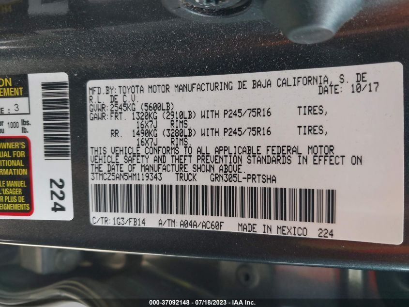 2017 TOYOTA TACOMA SR5/TRD SPORT - 3TMCZ5AN5HM119343