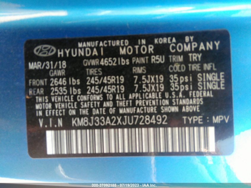 2018 HYUNDAI TUCSON VALUE - KM8J33A2XJU728492