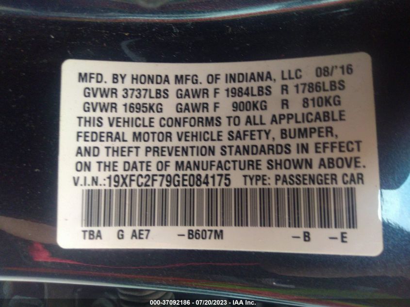 2016 HONDA CIVIC SEDAN EX - 19XFC2F79GE084175