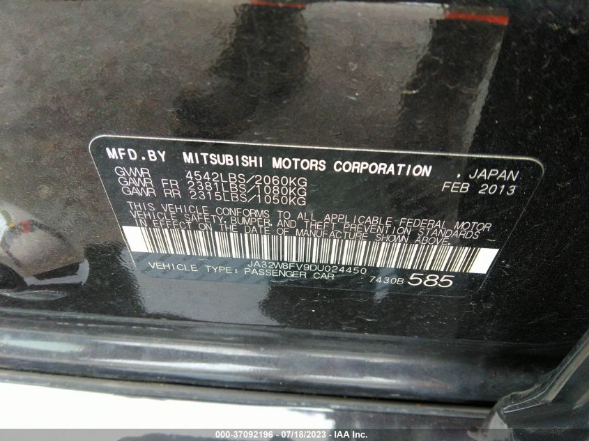 2013 MITSUBISHI LANCER EVOLUTION GSR JA32W8FV9DU024450