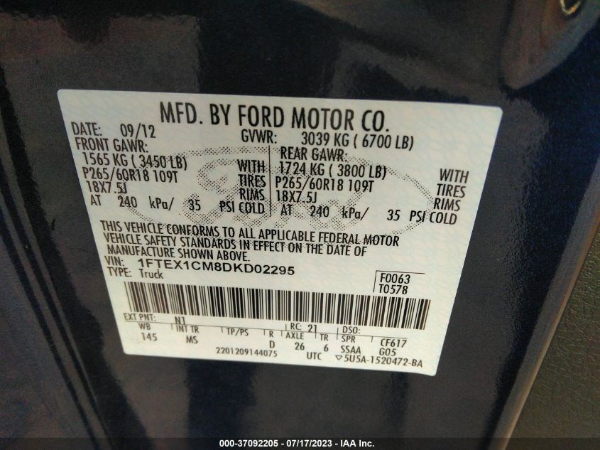 2013 FORD F-150 XL/STX/XLT - 1FTEX1CM8DK002295